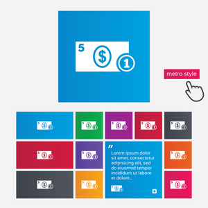 现金签名图标。美元货币符号。硬币