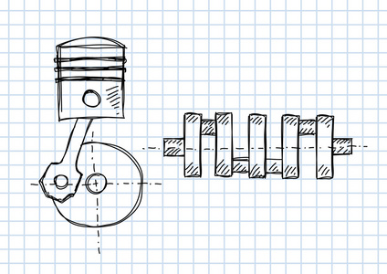 曲轴和活塞在方格纸上
