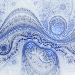 蓝色的分形发条模式，为平面创意设计数码艺术作品