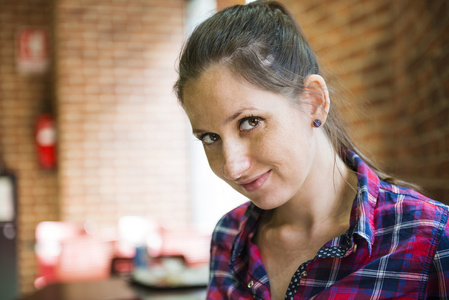 Woman in caf