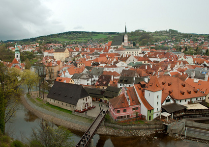 旧城的捷克克鲁姆洛夫，捷克共和国在鸟瞰图