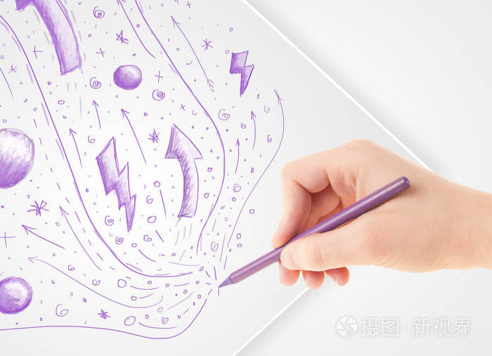 手在纸上绘图抽象剪影和涂鸦