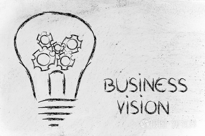 企业愿景与齿轮的灯泡