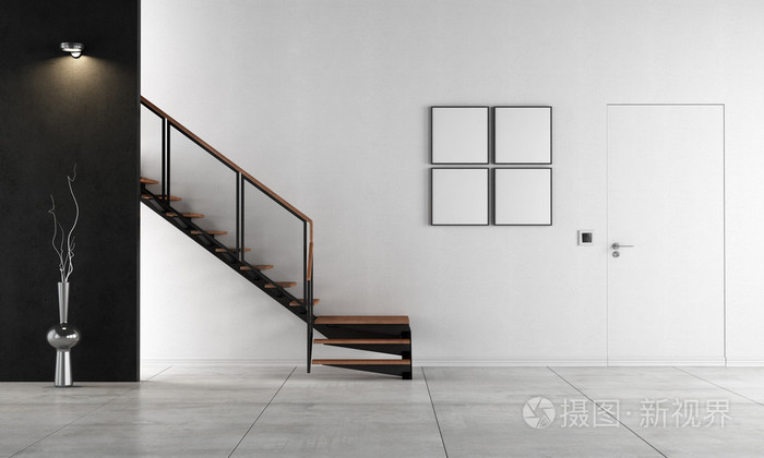极简主义客厅的楼梯   呈现