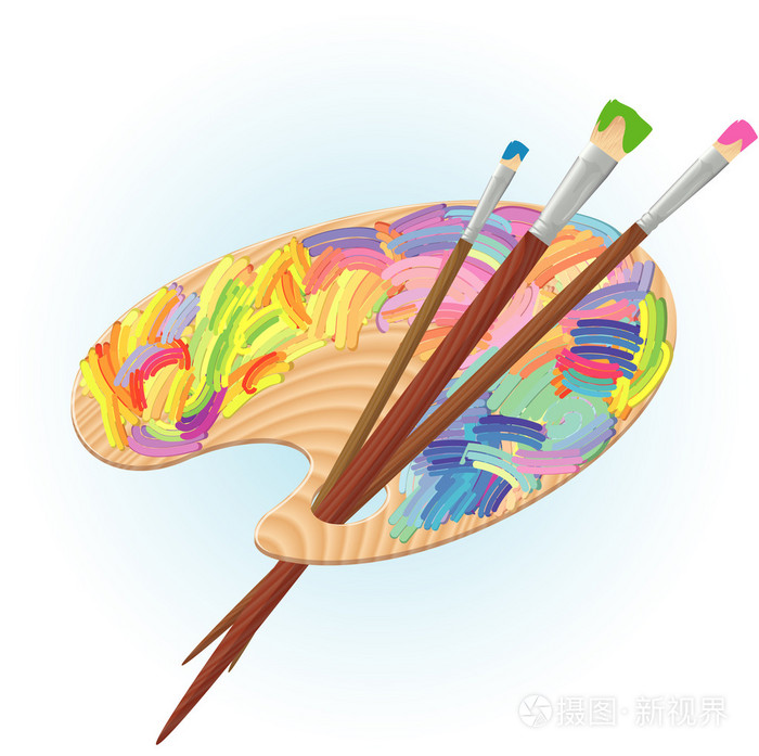 艺术家的调色板和画笔