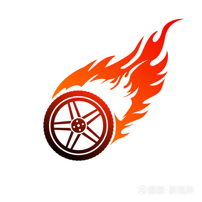 红色和橙色燃烧的汽车轮子