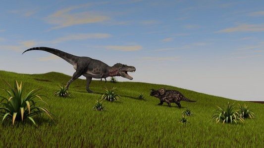 三角恐龙 vs 霸王龙史前霸王 t轮廓翼龙, 霸王龙sunnty 森林中的暴龙