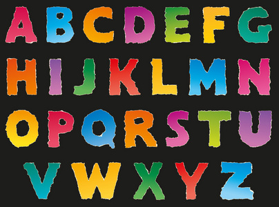 矢量字母表从彩色撕纸片