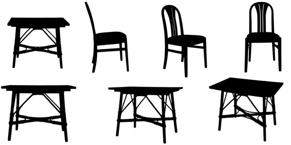 矢量轮廓的椅子和一张桌子