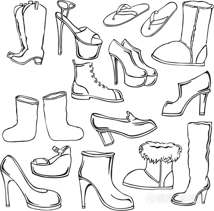 各种鞋的向量轮廓插画-正版商用图片1fienj-摄图新视界