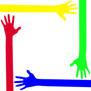 彩色的手，在一个框架