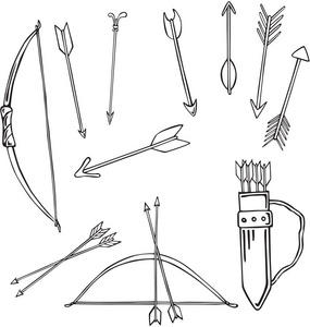 尖笔弦各种的弓和箭的向量轮廓照片