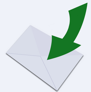 白色的信封和绿色的 pointer.incoming letter.illustration