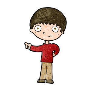 快乐的小男孩指着卡通快乐的小男孩指着照片