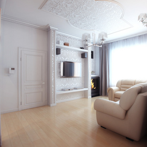 客厅室内设计的白色真皮沙发图片