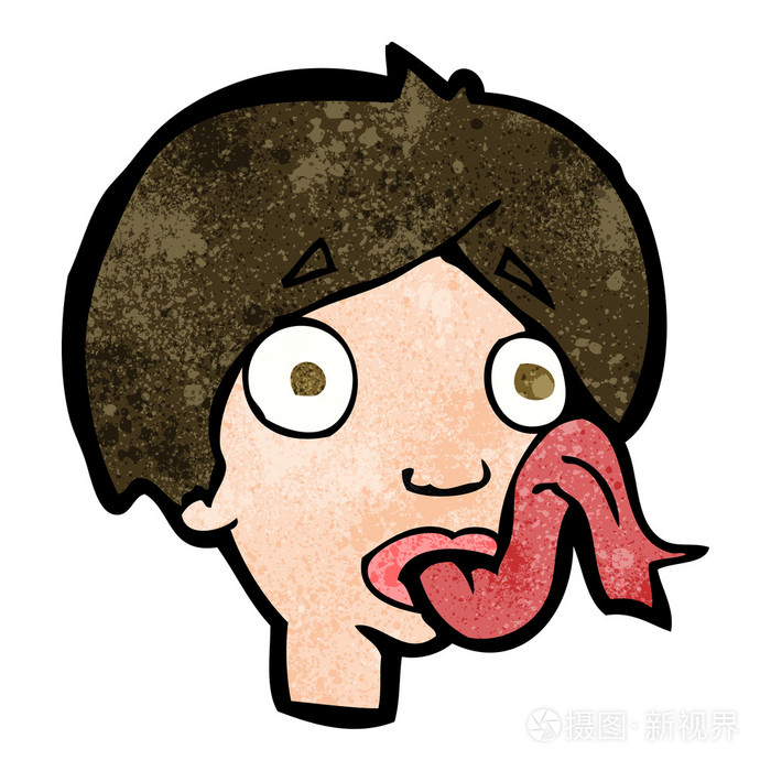卡通形象的头部伸出舌头
