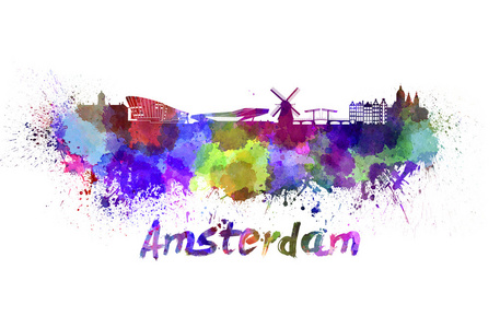 水彩的阿姆斯特丹天际线