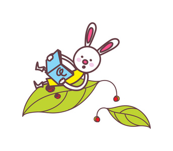读叶子混合物读一本书,叶子的兔子照片
