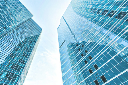 玻璃高高层建筑未来的摩天大楼商业现代城市的全景和前瞻性的广角视图