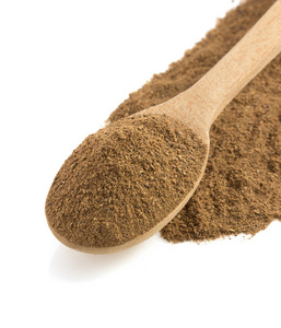 多香果多香果粉粉和木勺照片