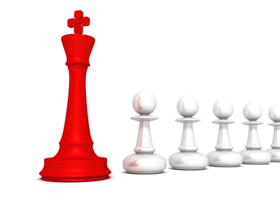白色酒泉典当团队领导概念红色棋子的王