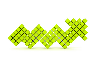 涨在白色背景上的绿色魔方箭头照片