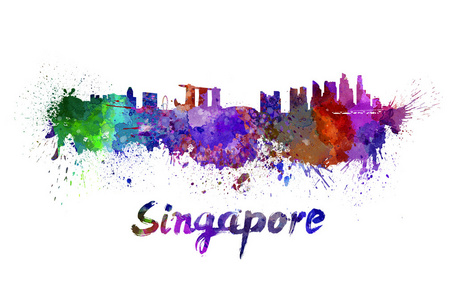 新加坡水彩画的天际线