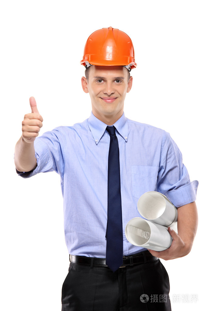 大拇指的建筑工人