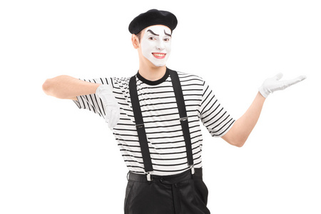 mime 艺术家用一只手示意