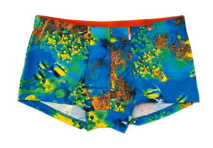 男式短裤与彩色的模式水下世界图片