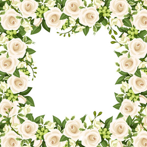 白玫瑰和小苍兰花矢量背景