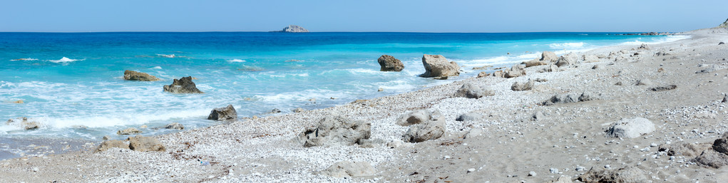 莱夫卡达海岸夏季海滩全景希腊