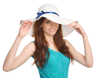 漂亮的女人穿着夏天帽子