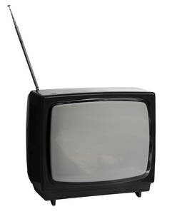 孤立与剪裁的黑色和白色老式模拟电视