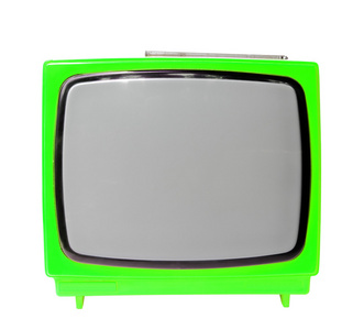 孤立与剪切路径的绿色老式模拟电视