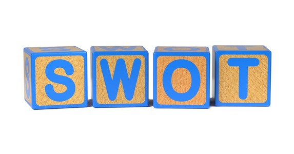 swot 上彩色的木制儿童字母块