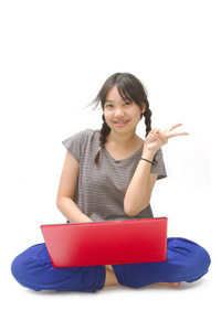 亚洲女孩在一起的计算机