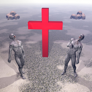 僵尸在一个红色的十字3d 渲染