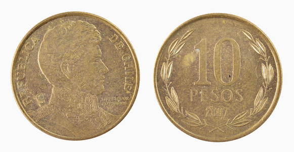 智利货币10 比索智利硬币照片