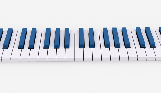 蓝色的钢琴键盘概念呈现