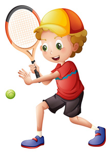 一个可爱的小男孩打网球