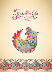 复活节卡民族小鸡手绘字体设计