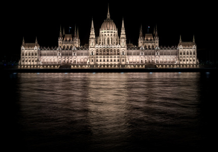 匈牙利国会大厦在晚上。在匈牙利首都布达佩斯