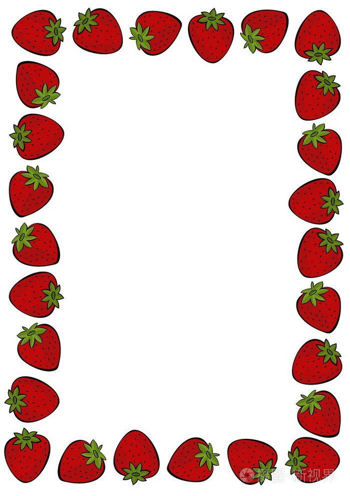 美味的成熟草莓果实框架上白色背景色彩丰富的插画孤立