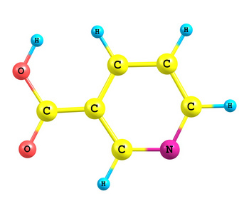 烟酸 b3 分子结构在白色背景上