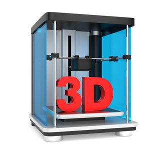 3d 打印机与孤立的白色衬底上的红色固体文本