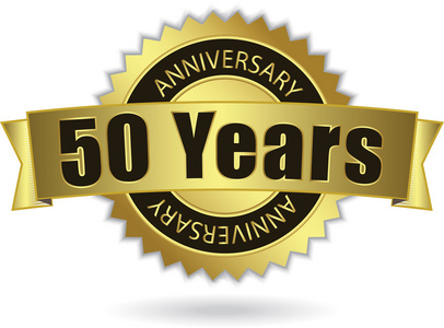 50周年纪念金邮票，彩带矢量EPS10