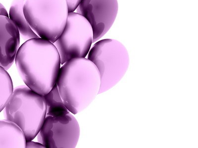 很多紫色的气球飞上白