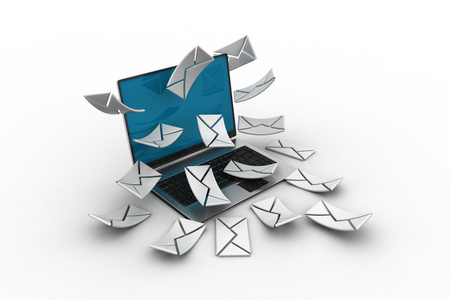 电子邮件的概念。现代笔记本电脑和信封