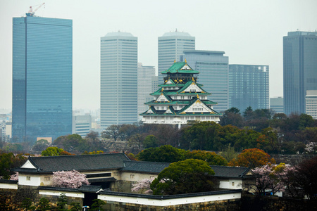 在商业区在日本大阪城堡